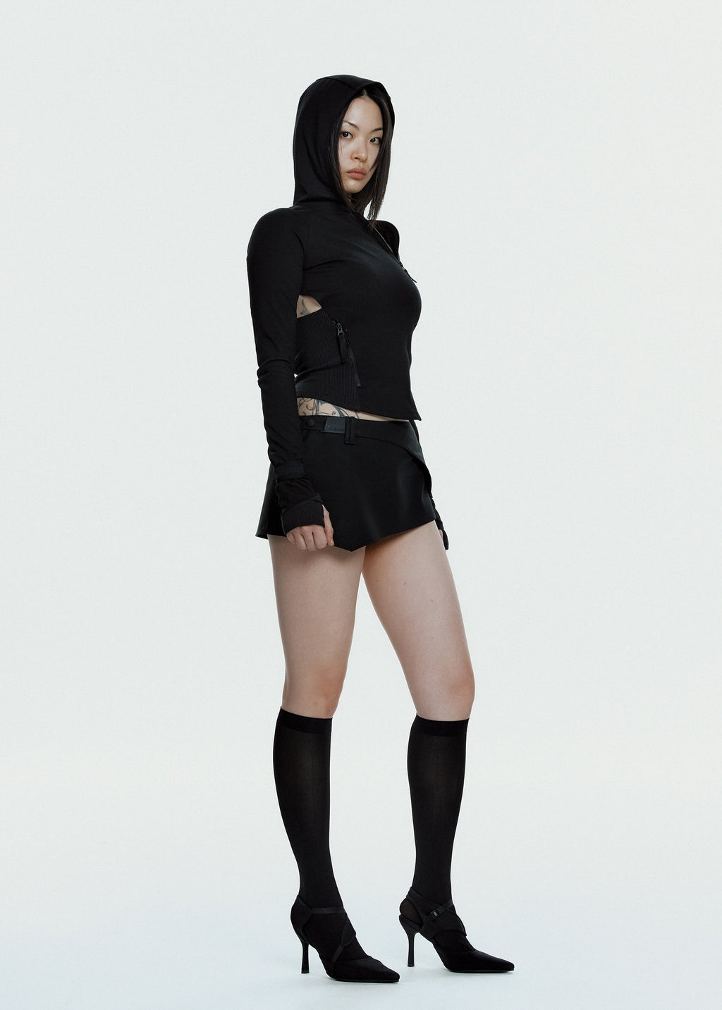 Hyein Seo - Hooded Asymmetric Zip Top (Black) product image 1 | TRAB K-Fashion Australia
