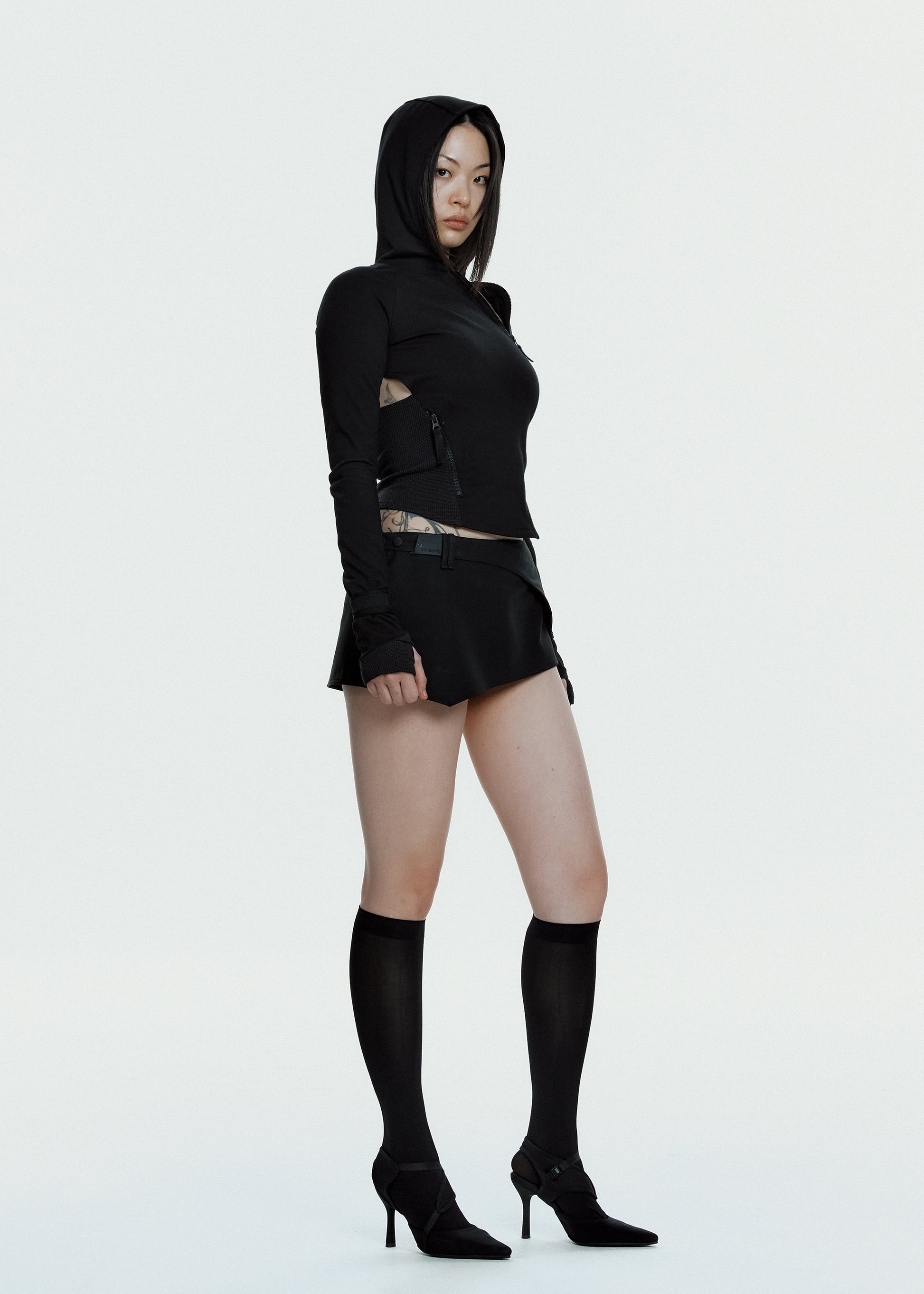 Hyein Seo - Hooded Asymmetric Zip Top (Black) product image 1 | TRAB K-Fashion Australia