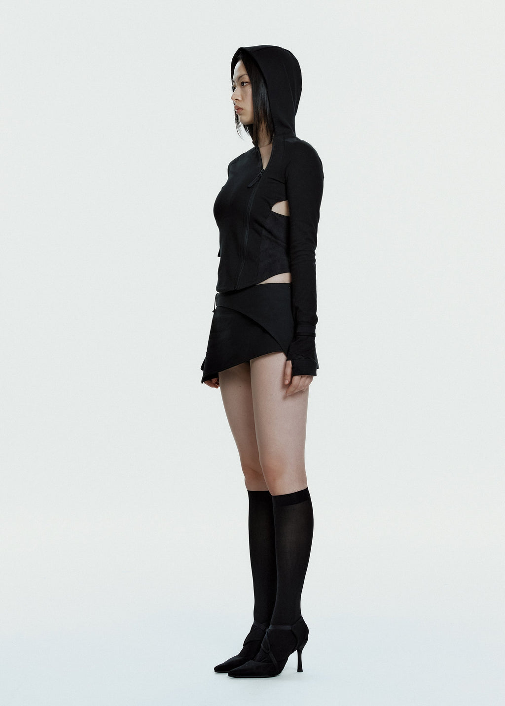 Hyein Seo - Hooded Asymmetric Zip Top (Black) product image 3 | TRAB K-Fashion Australia