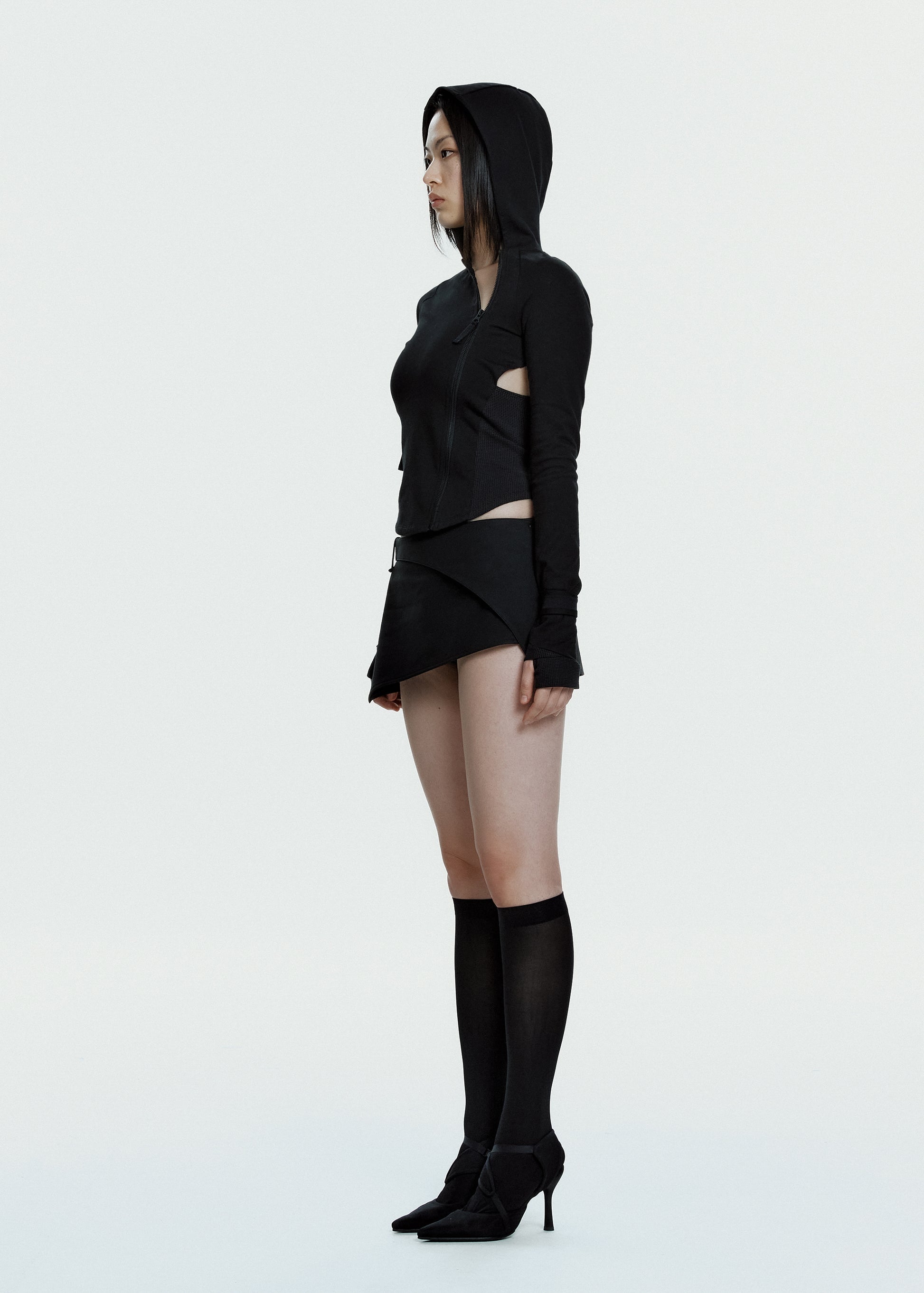 Hyein Seo - Hooded Asymmetric Zip Top (Black) product image 3 | TRAB K-Fashion Australia
