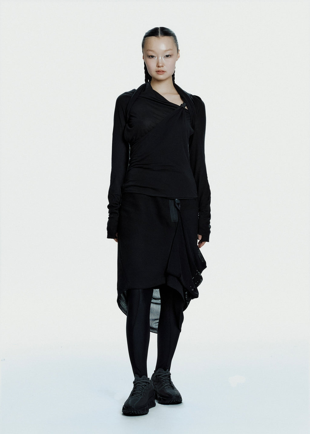 Hyein Seo - Graphic Wrap Skirt w/ Garter Belt (Black) product image 5 | TRAB K-Fashion Australia