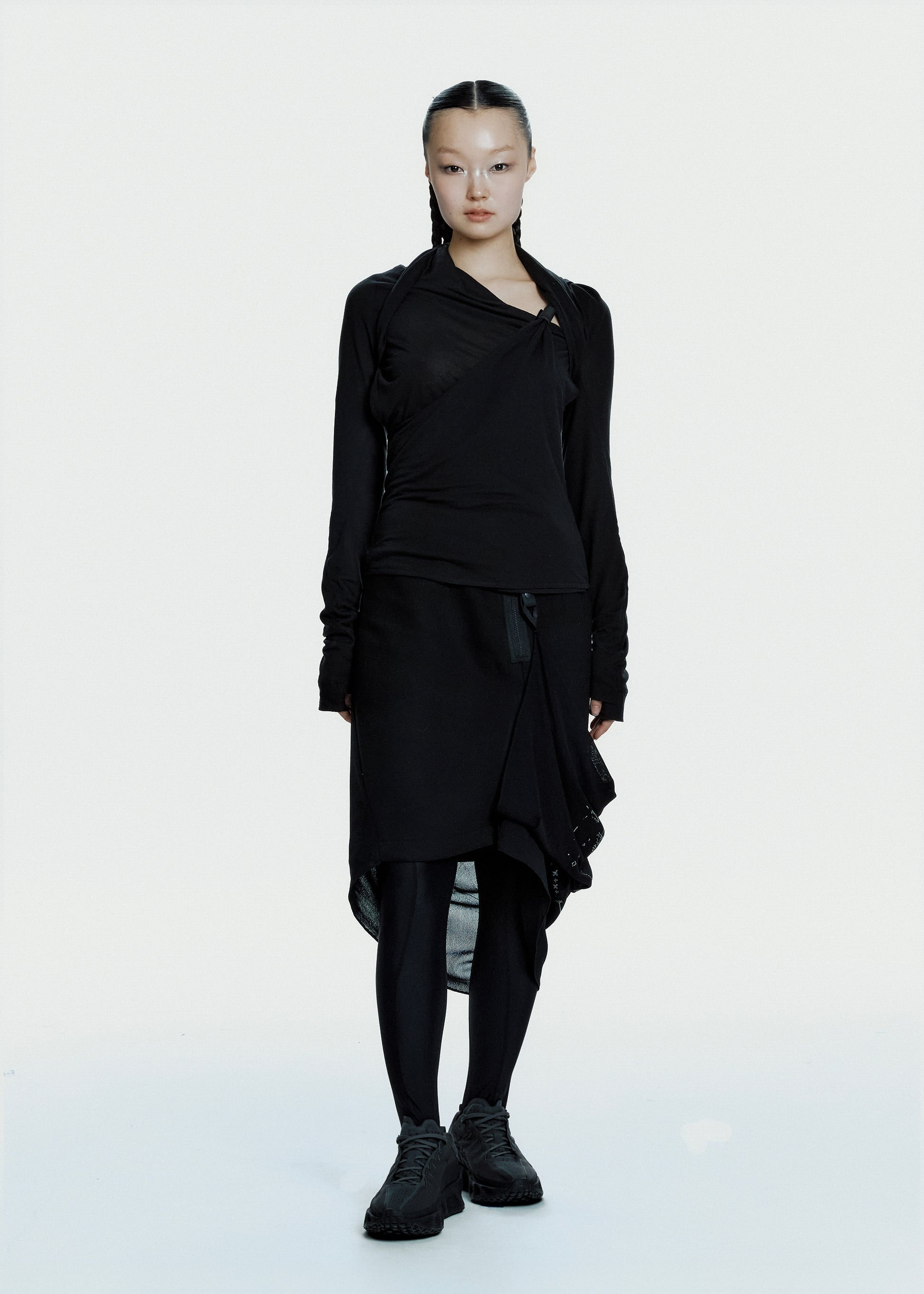 Hyein Seo - Graphic Wrap Skirt w/ Garter Belt (Black) product image 5 | TRAB K-Fashion Australia