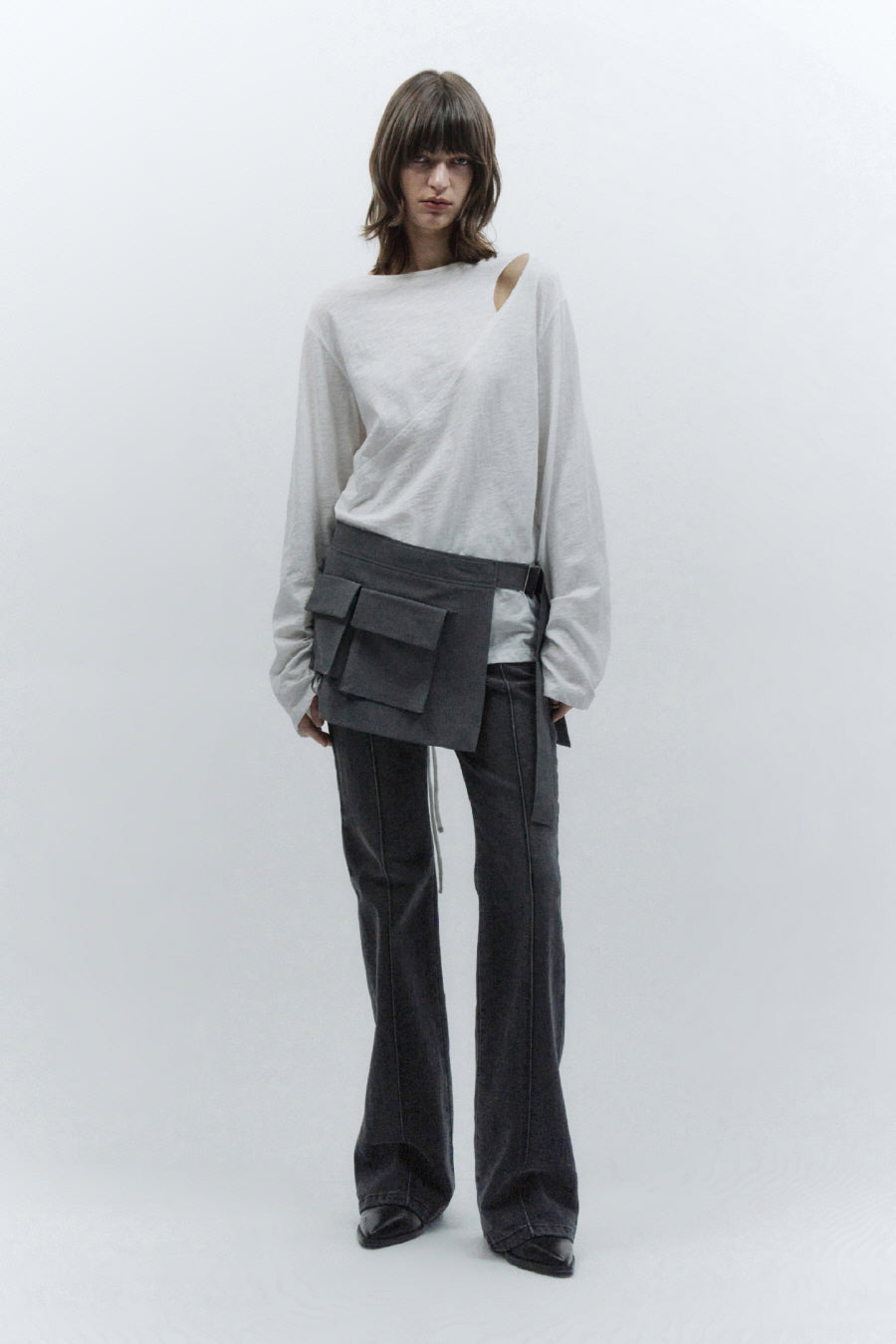 Insilence - Layered Belt Skirt (Melange Grey) product image 3 | TRAB K-Fashion Australia