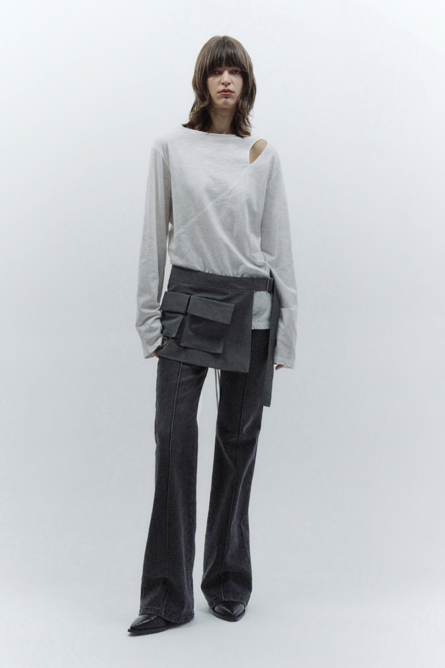 Insilence - Layered Belt Skirt (Melange Grey) product image 2 | TRAB K-Fashion Australia