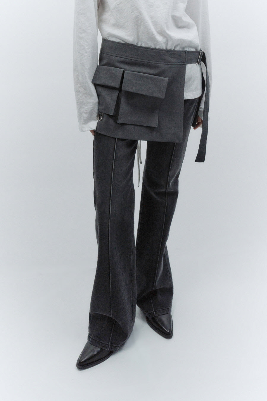 Insilence - Layered Belt Skirt (Melange Grey) product image 4 | TRAB K-Fashion Australia