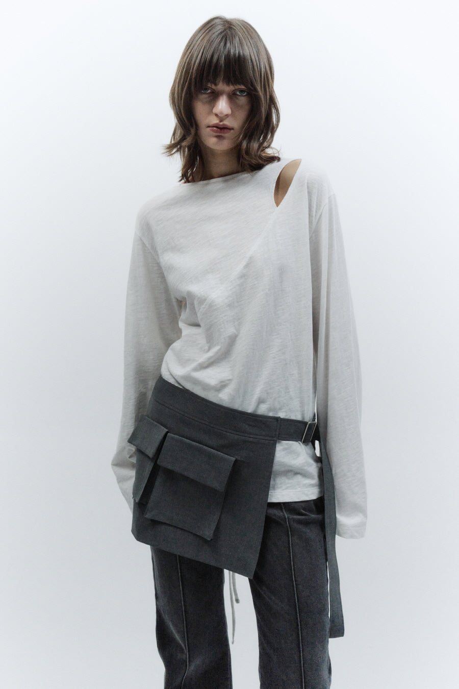 Insilence - Layered Belt Skirt (Melange Grey) product image 1 | TRAB K-Fashion Australia
