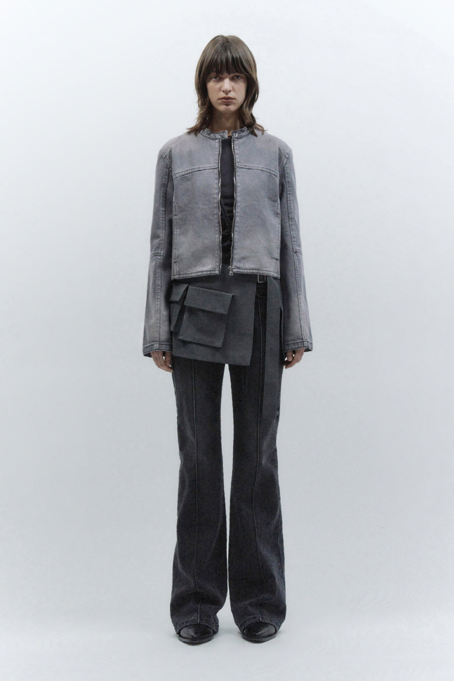 Insilence - Layered Belt Skirt (Melange Grey) product image 5 | TRAB K-Fashion Australia