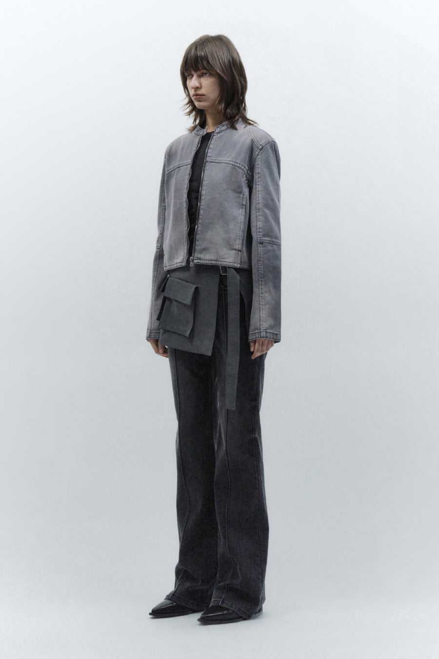 Insilence - Layered Belt Skirt (Melange Grey) product image 7 | TRAB K-Fashion Australia