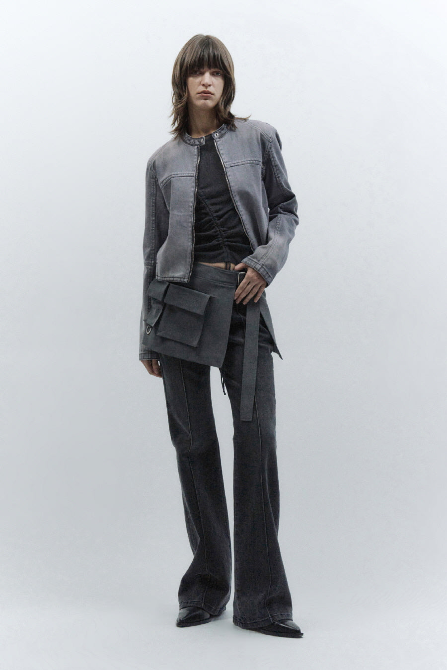 Insilence - Layered Belt Skirt (Melange Grey) product image 9 | TRAB K-Fashion Australia