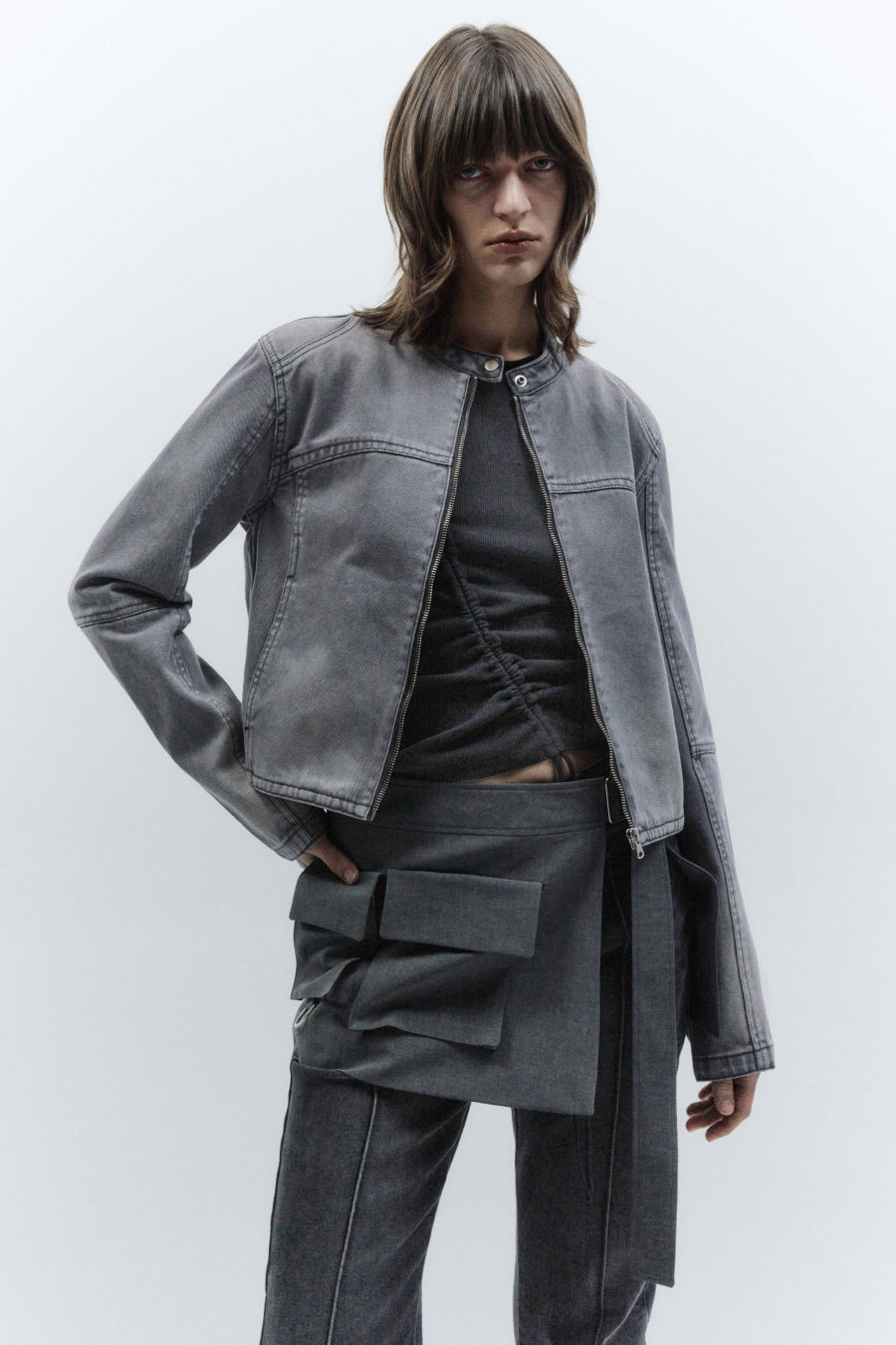 Insilence - Layered Belt Skirt (Melange Grey) product image 6 | TRAB K-Fashion Australia